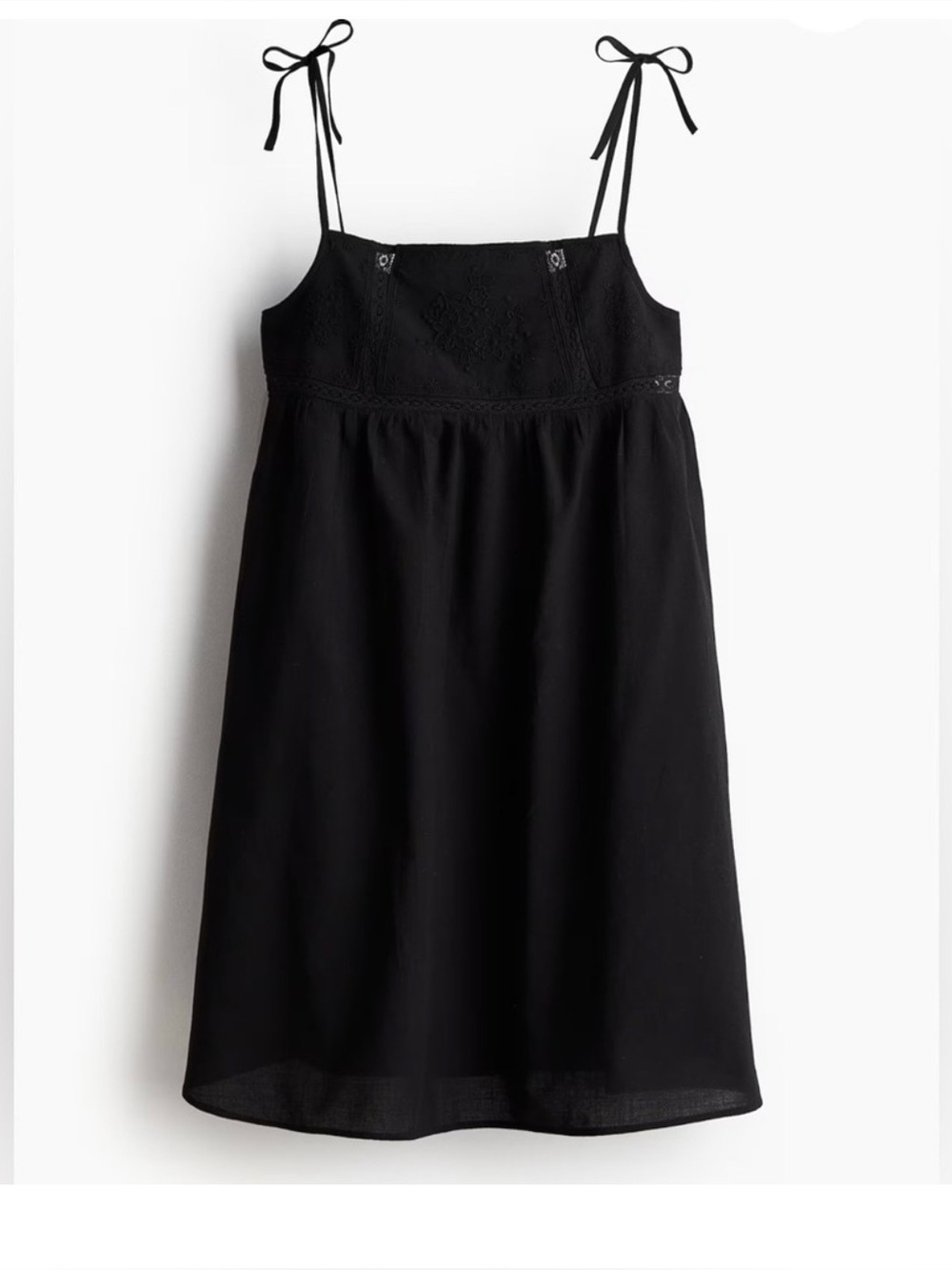 H&M Divided Embroidered A-Line Dress Spaghetti Straps Black Babydoll XXL NWT
